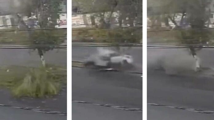 Momento exacto del brutal choque del tatuador Splot G contra un árbol en Atizapán: VIDEO