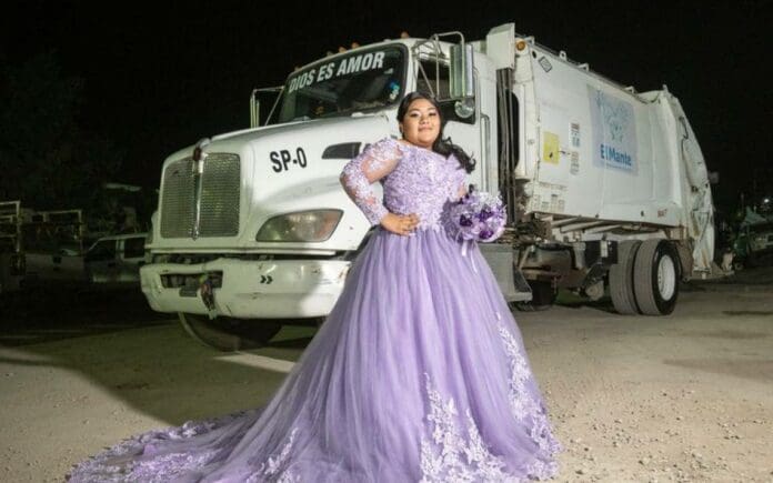 Quinceañera se toma fotos con camión de basura en honor a su papá que trabaja en limpieza pública