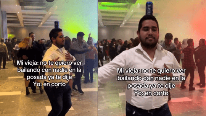 Video: Mujer le prohíbe a su esposo bailar con otras en la posada de su trabajo en Monterrey