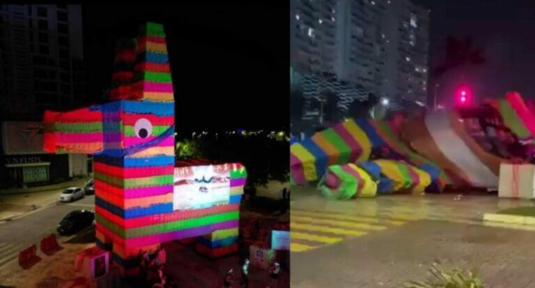 Video: Fuertes vientos derriban al burrito sabanero de Malecón Tajamar en Cancún