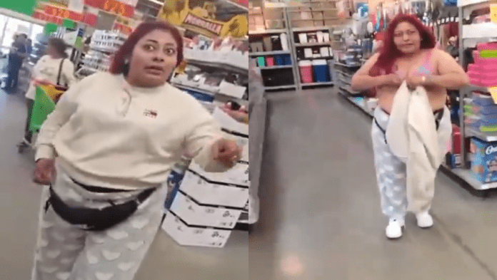Video: #LadyAurrera roba mercancía, la descubren y se quita la ropa para probar inocencia