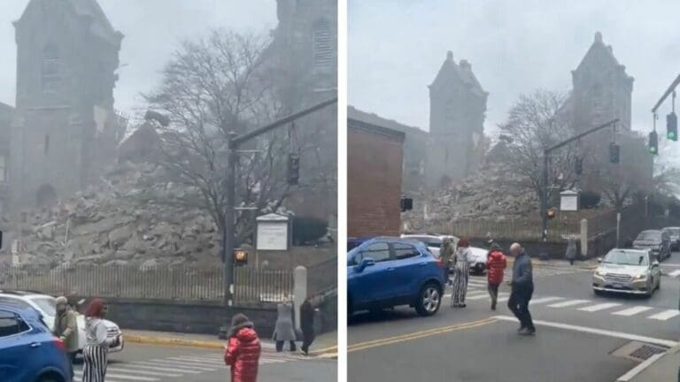 Captan MOMENTO EXACTO en el que se derrumba una iglesia en Connecticut, EEUU
