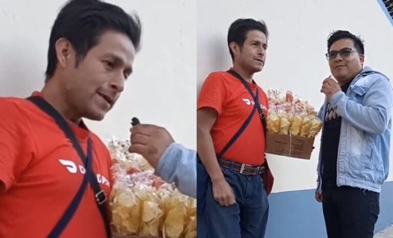 VIDEO: Captan a "exvocalista" de Grupo Bryndis vendiendo papas en la calle