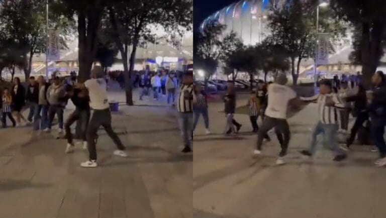 Captan pelea entre aficionados de Rayados de Monterrey