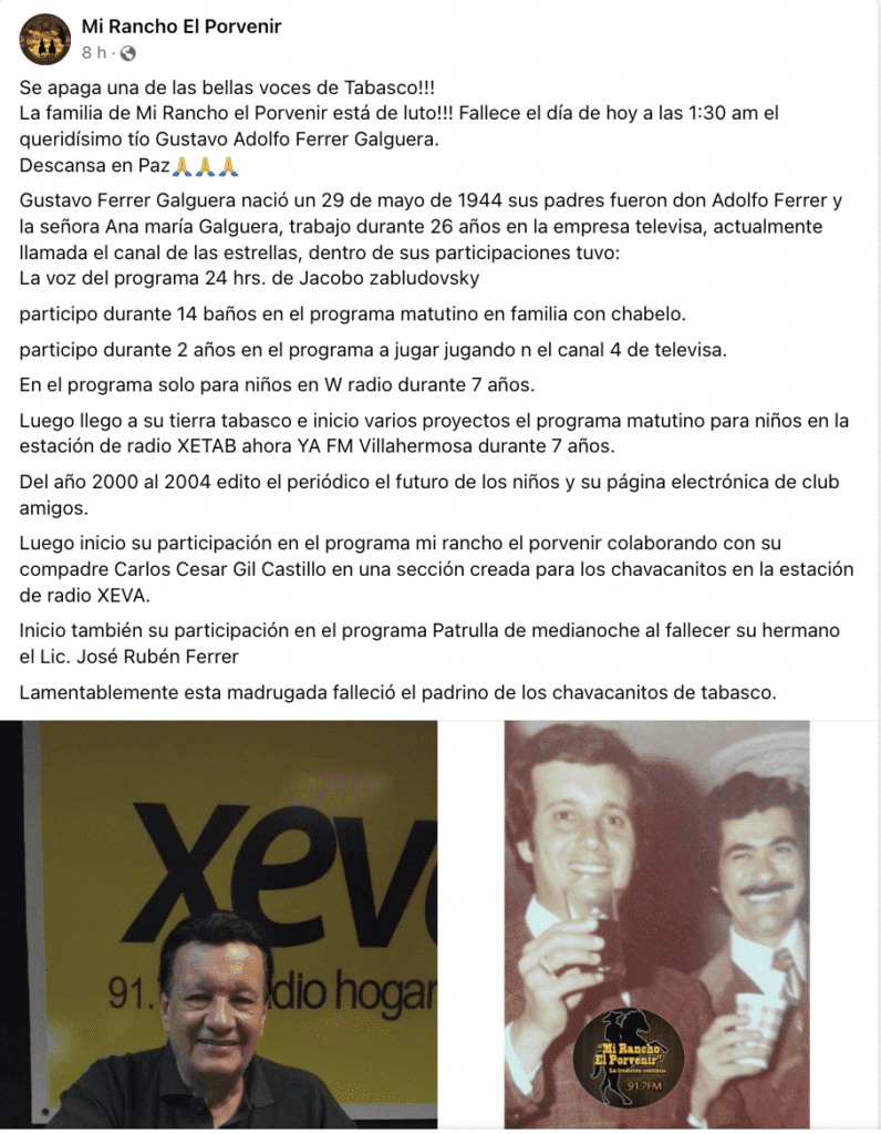 Muere Gustavo Adolfo Ferrer, voz de En familia con Chabelo