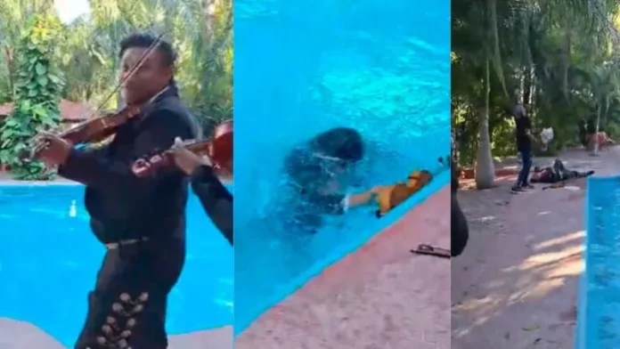 Mariachi cae a alberca en plena serenata sorpresa