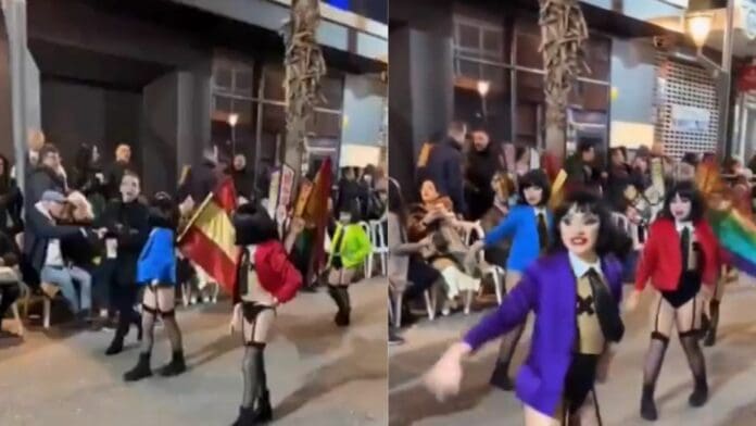 VIDEO Con maquillaje, ropa interior, ligueros y banderas LGBT, desfilan niños durante el carnaval de España