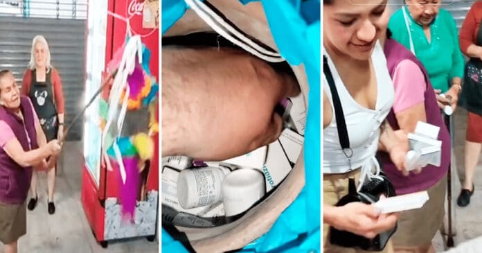 VIDEO: Abuelita celebra su cumpleaños llenando su piñata con medicinas
