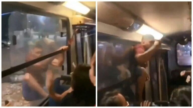 Un hombre se sube a un camión en movimiento para perseguir a su novia infiel