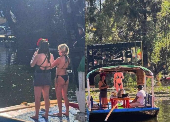 Turista pasea en bikini en trajinera por Xochimilco y recibe cientos de críticas