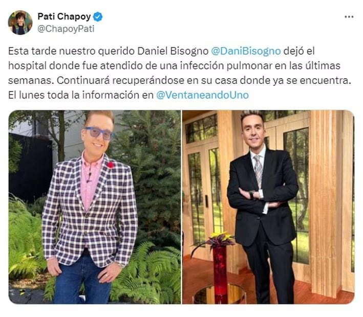 Daniel Bisogno es dado de alta tras estar hospitalizado por una infección pulmonar