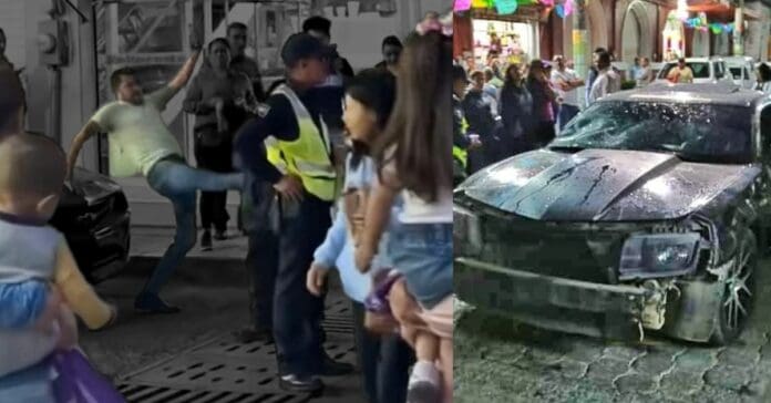 Sujeto agrede a mujeres durante marcha del 8M en Pachuca; termina golpeado y su auto destrozado