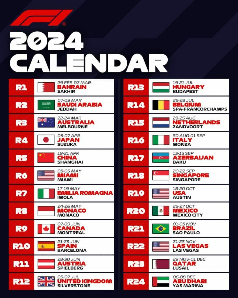 Calendario de F1 2024: Todas las carreras, fechas y circuitos de la temporada