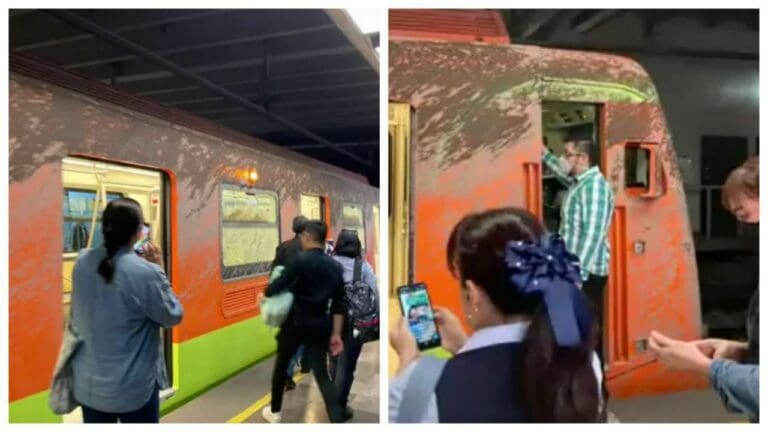 Cae cascada de cemento sobre un tren de la línea 12 del Metro de CDMX