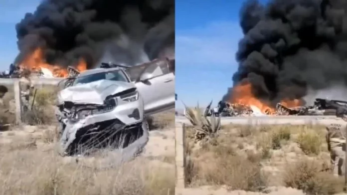 Aparatoso accidente en la autopista Villa de Arriaga - Lagos de Moreno deja varios vehículos en llamas