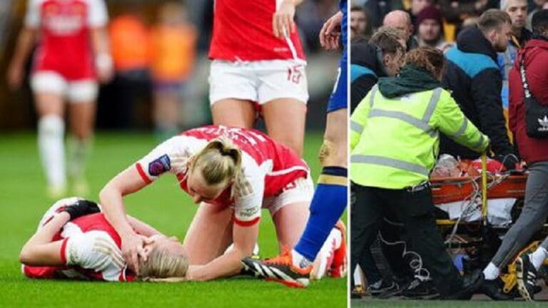 Frida Maanum, futbolista del Arsenal se desploma en la final de la Conti Cup, en Inglaterra