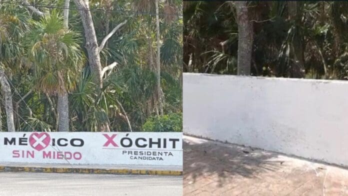 Pintan mensaje a favor de Xóchitl Gálvez en barda del Puerto de Abrigo en Cozumel; lo tuvieron que borrar