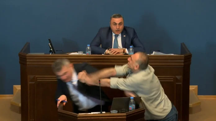 VIDEO: Diputado golpea a otro en la cabeza en parlamento de Georgia