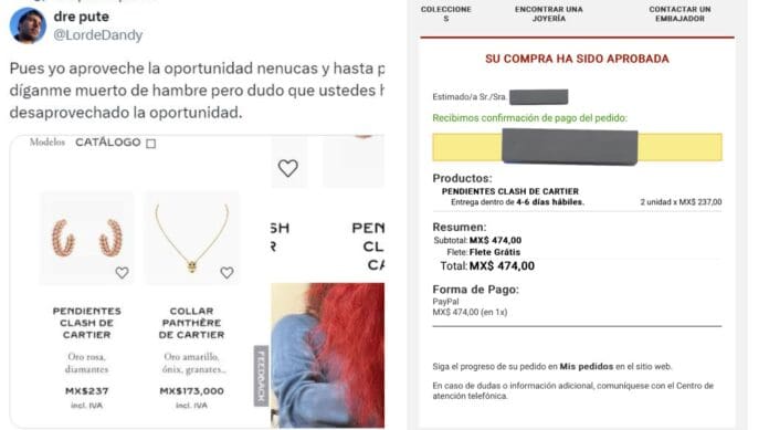 Por error de la marca, joven compra aretes Cartier de casi medio millón a solo 474 pesos