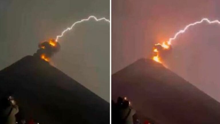 VIDEO: Captan el impacto de un rayo en el Volcán de Fuego en plena erupción