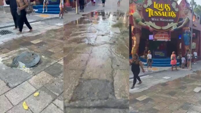Reportan fuga de agua en la Quinta Avenida de Playa del Carmen