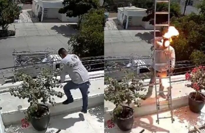 Video: Hombre terminó electrocutado mientras realizaba mantenimiento de aires acondicionados