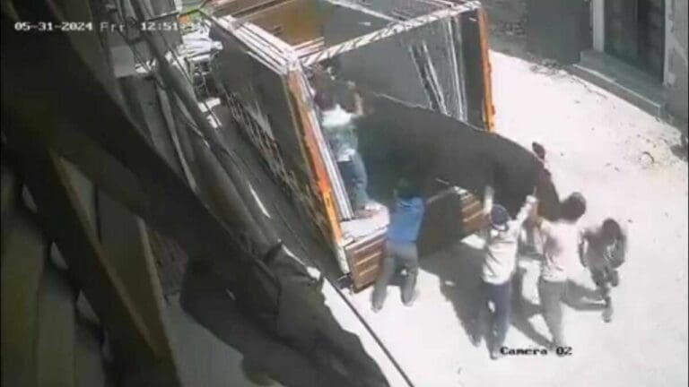 VIDEO: Trabajador es aplastado por una decena de paredes de granito mientras la acomodaba en un camión de carga