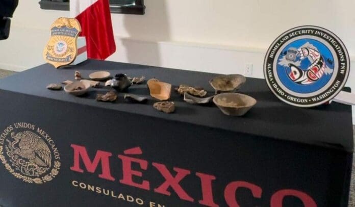 Seguridad Nacional de Estados Unidos devolvió al Gobierno de México un total de 35 piezas arqueológicas a través del Consulado de Seattle.