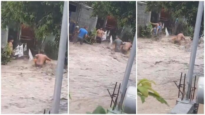 Vecinos rescatan a pareja arrastrada por corriente de agua desbordada de un río en Nuevo León