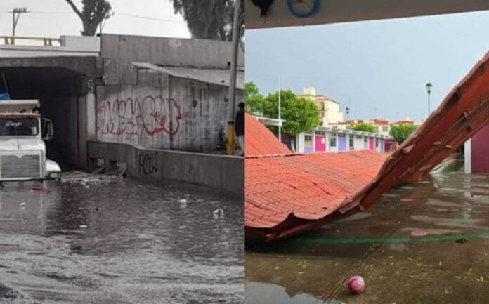 Fuertes lluvias en Tecámac, Edomex, dejan inundaciones y caída de techo en un jardín de niños
