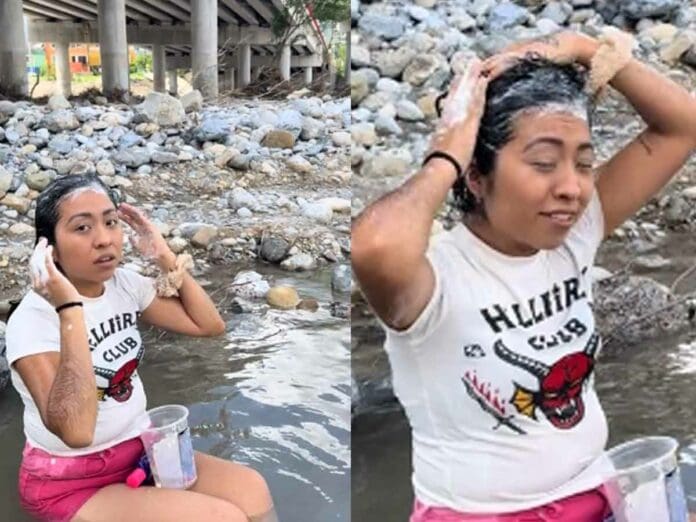 VIDEO: Joven muestra que se baña en el río Santa Catarina por falta de agua y la atacan en redes