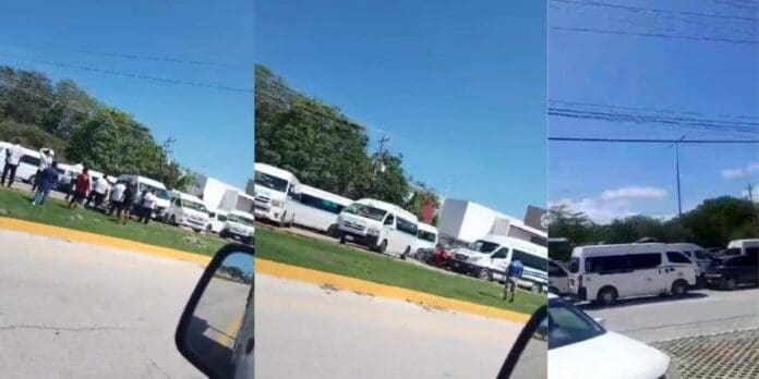 Choferes de transporte público de Playa del Carmen bloquean la carretera federal
