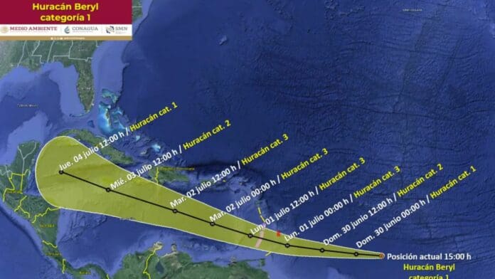 Tormenta tropical Beryl se convierte en huracán categoría 1