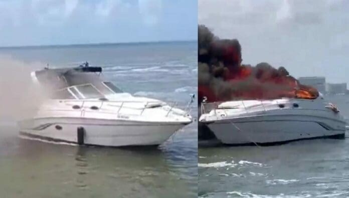 El incendio de una embarcación en Cancún llamó la atención este lunes primero de julio. El navío se encontraba a la altura del Puente Calinda.