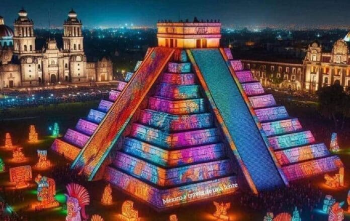 Pirámide de Kukulkán en el Zócalo de la Cdmx; tendrá tres exhibiciones con videomapping en 2D y 3D
