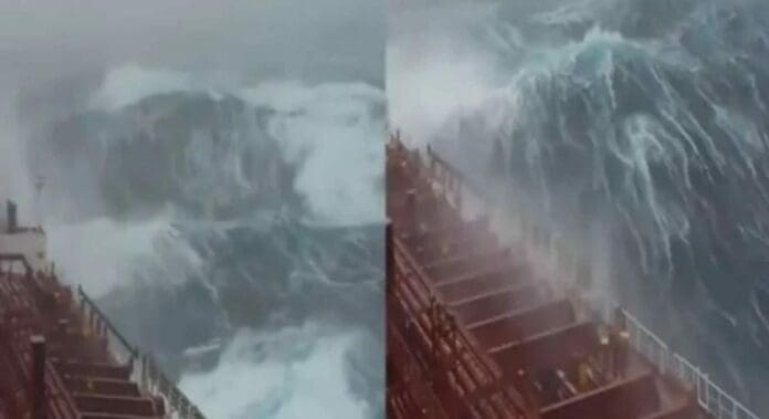 Marineros que grabaron unas olas gigantes en el Mar del Norte, zona marginal del Océano Atlántico han causado revuelo.