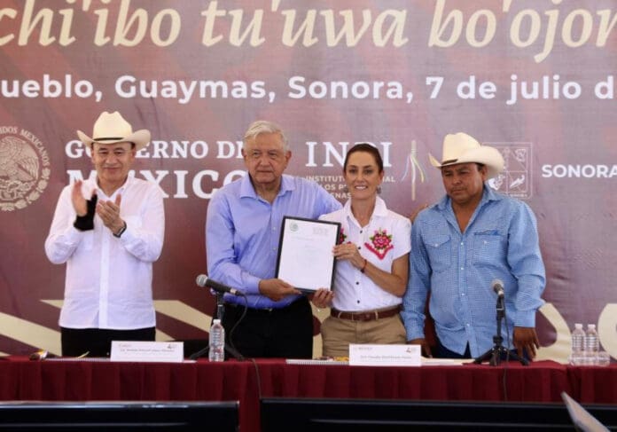 AMLO y Claudia Scheinbaum inauguran el primer distrito de riego operado por indígenas