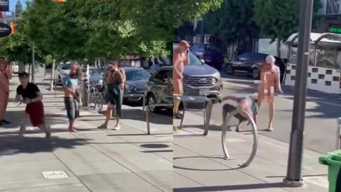 VIDEO Nudistas de San Francisco rescatan a un turista brasileño de ser quemado por un indigente