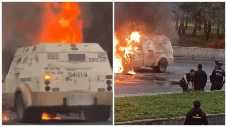 Video: Camioneta de valores se incendia en plena Avenida de los Insurgentes en CDMX