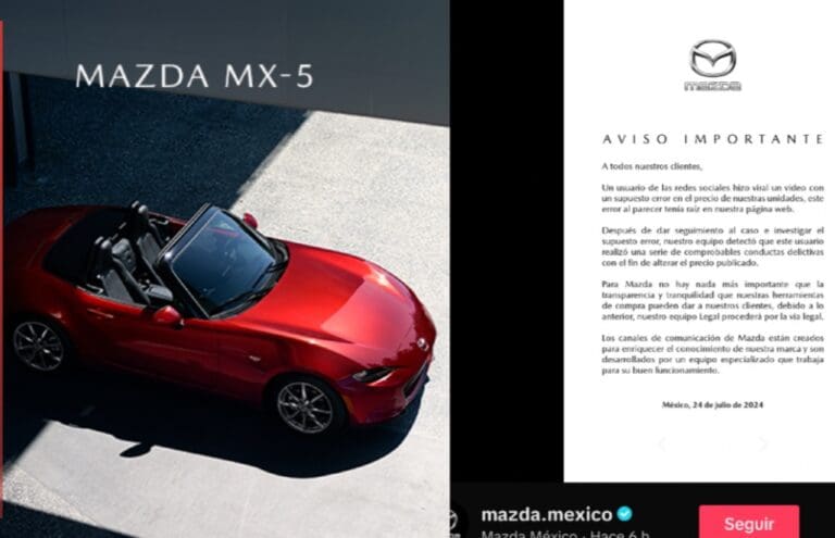 Mazda procederá legalmente contra hombre que intentó comprar auto de lujo por menos de 600 pesos