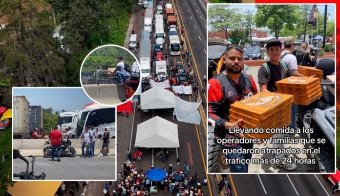VIDEO: Motociclistas salen a repartir agua y comida a personas varadas en la México-Puebla