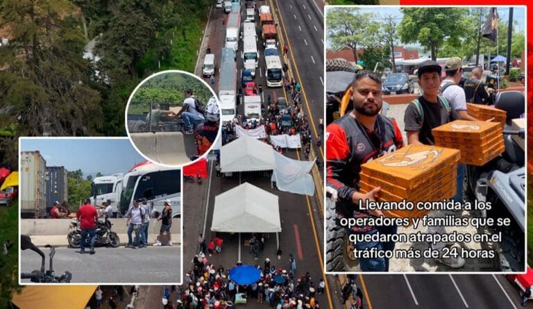 VIDEO: Motociclistas salen a repartir agua y comida a personas varadas en la México-Puebla