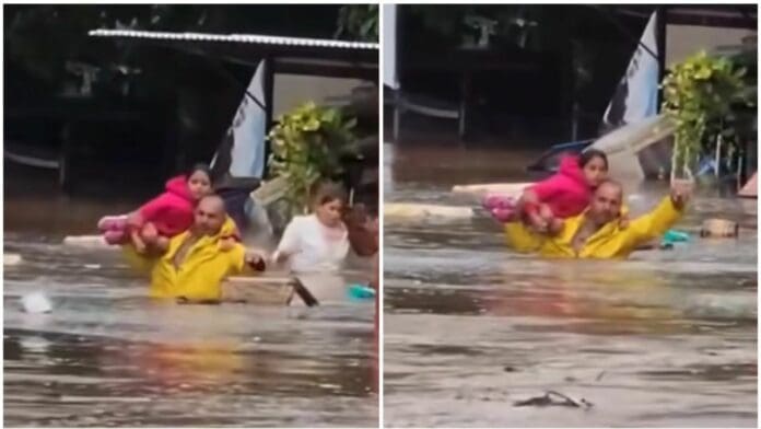 VIDEO: Hombre rescata a su familia atrapada en un auto en medio de inundaciones