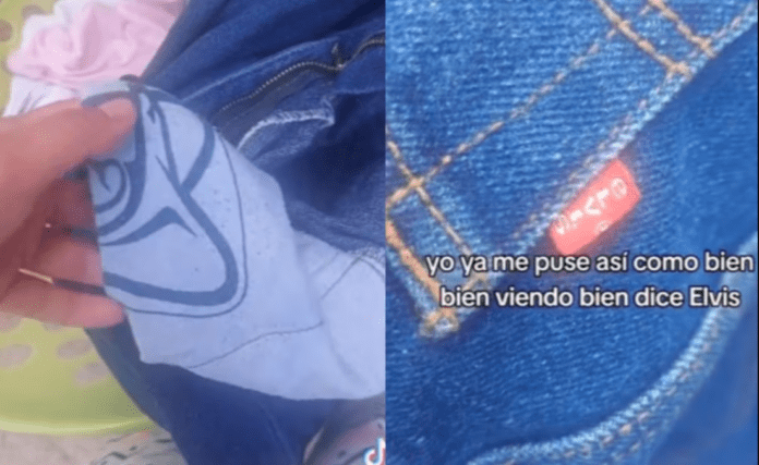 Joven compra jeans de Levi's y encuentra tela del IMSS