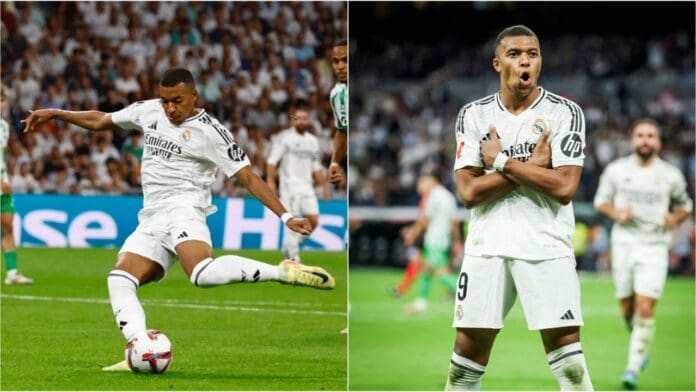 Kylian Mbappé anota sus primeros goles con el Real Madrid en el Santiago Bernabéu