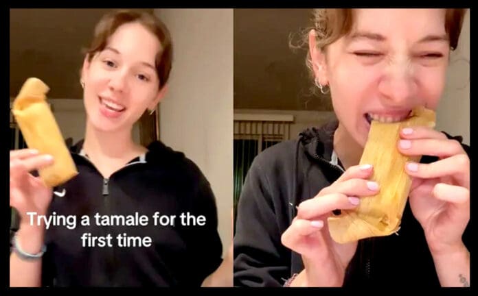 Video: Extranjera prueba tamales por primera vez; se los come con hoja de maíz