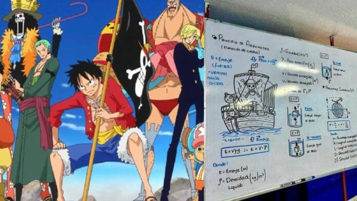 Profesor enseña a sus alumnos física con referencias del anime One Piece