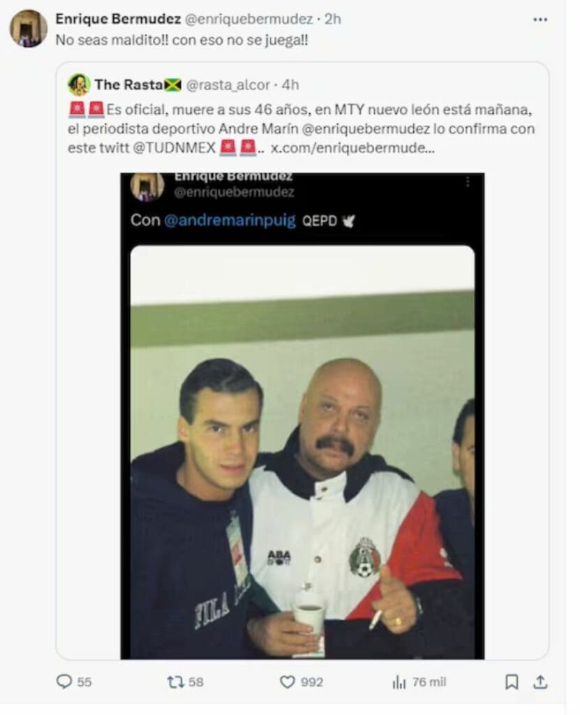 Explota el "Perro" Bermúdez contra internauta que difundió la supuesta muerte de André Marín