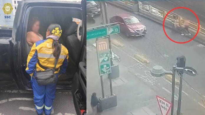 Policías evitan que una mujer se arroje de un puente vehicular en la CDMX