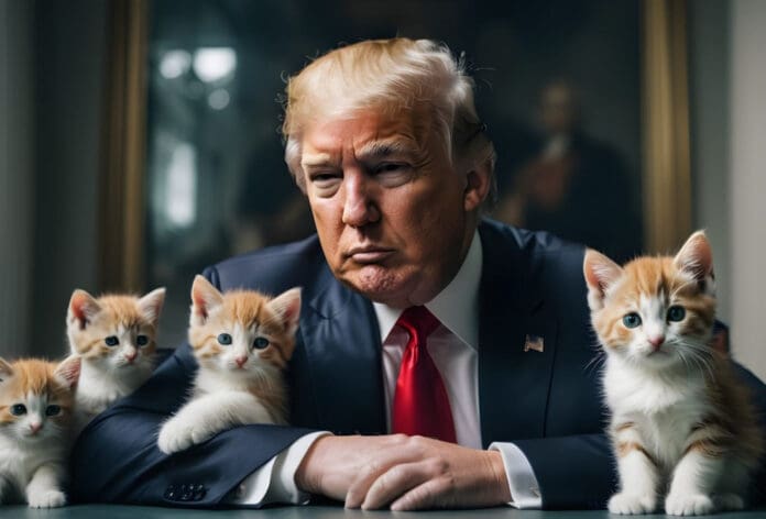 Crean imagen con inteligencia artificial en la que animales domésticos apoyan a Donald Trump en EE. UU.